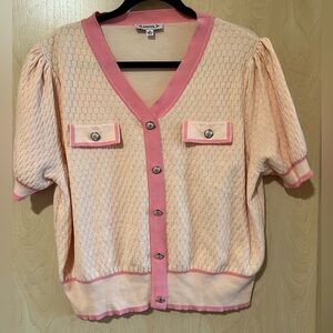 NWOT | Nanette Lepore - Coral and Peach Knit Top faux cardigan